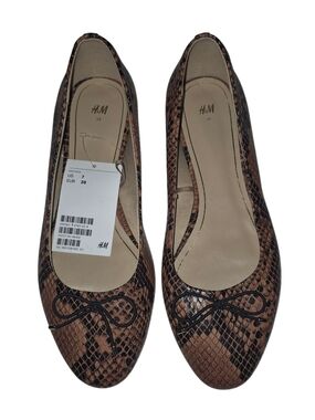 H&M Brown Snake-Print Ballet Flats